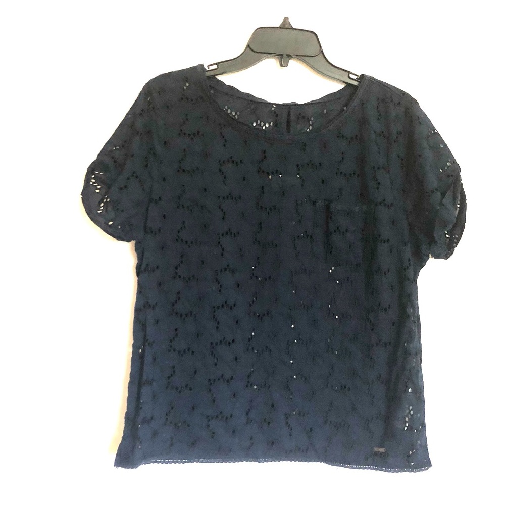 🌟Hollister navy eyelet top